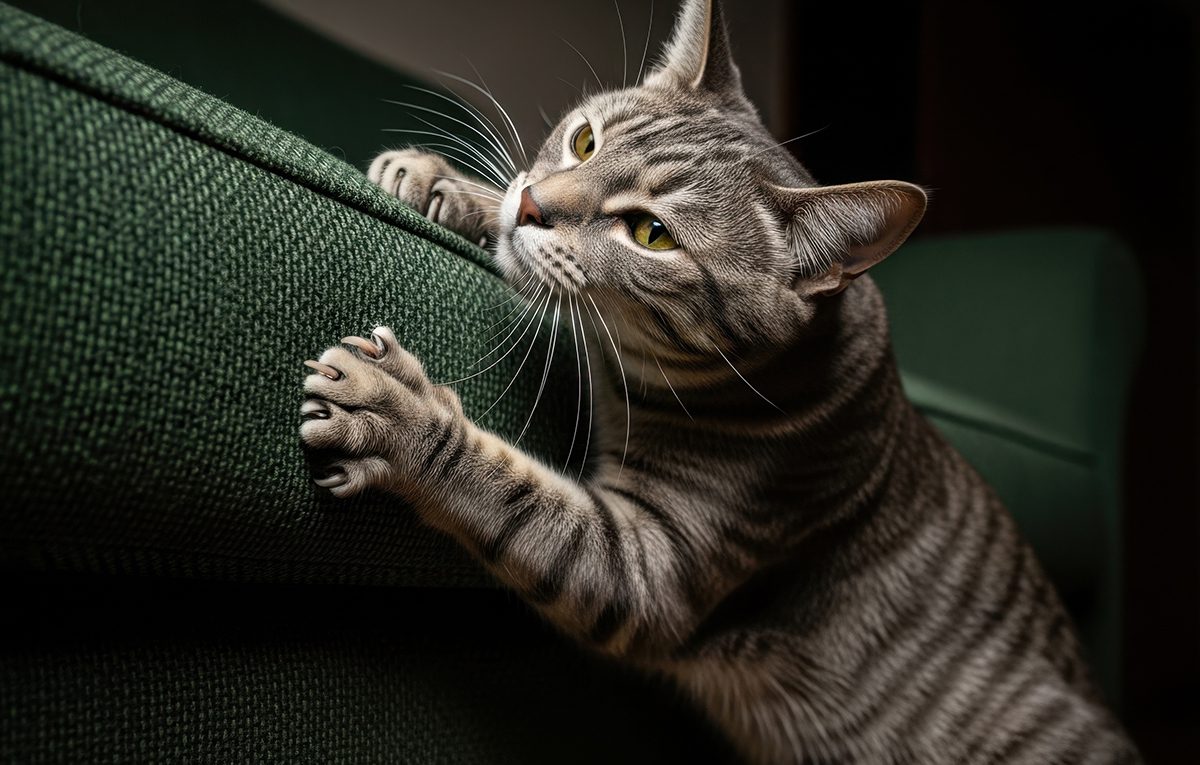 Cat Scratching Arm Of Couch